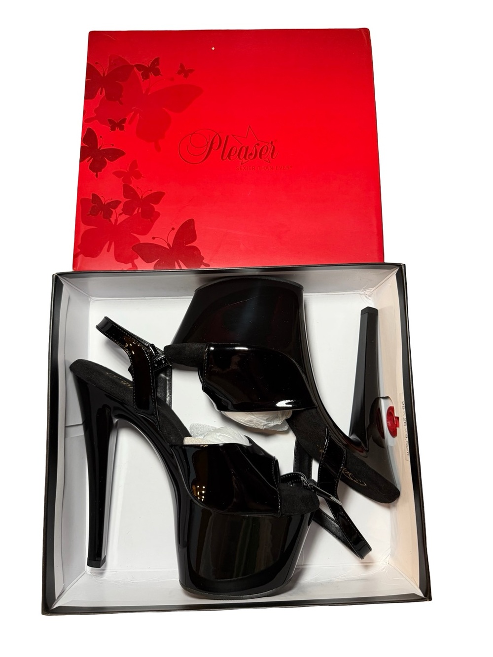 Pleaser Women's Black Patent Platform Slingback Heels NEW IN BOX SIZE 9
